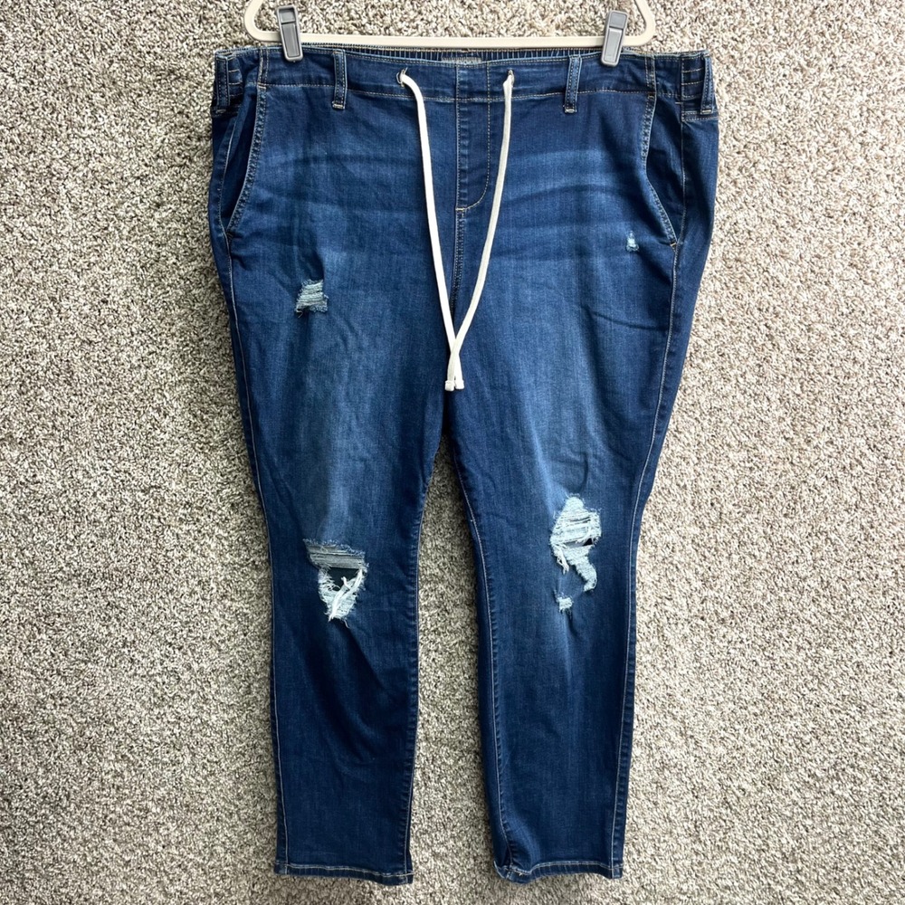 Torrid Jeans Women's 3X Blue Distressed Pull-On Drawstring Skinny